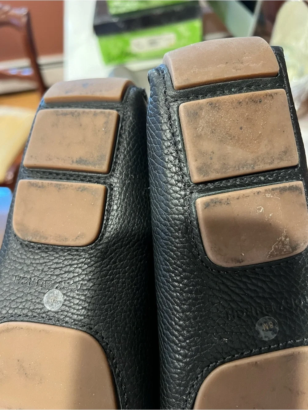 Tory Burch Black Pebbled Leather Logo Loafers